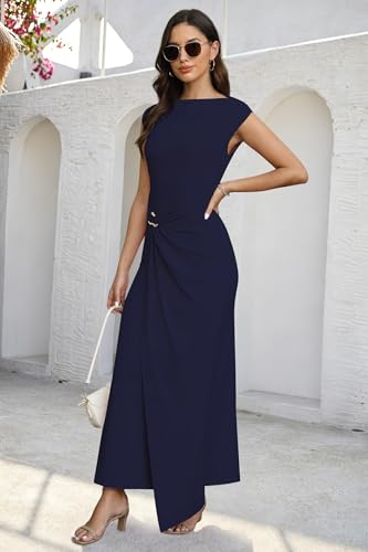 Image of Cocktail Dresses for Women 2026 Summer Formal Bodycon Cap Sleeve Dress Elegant Wedding Guest Party Long Maxi Dress