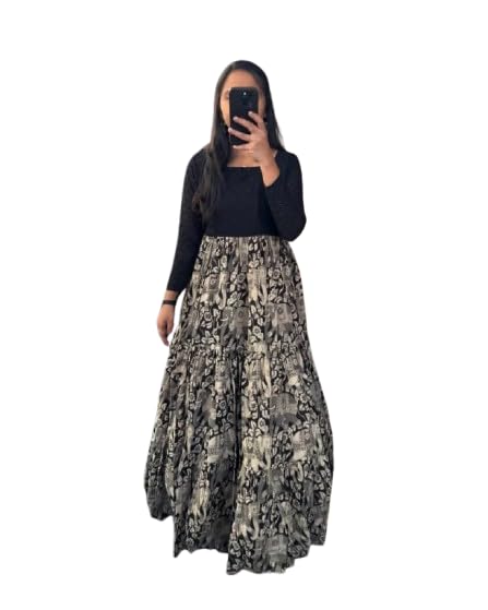 Women's Muslin Ethnic Gown – Maxi Length Anarkali Stitched Dress, Solid & Printed Designs, Casual Wear, Traditional Long Gown for Women