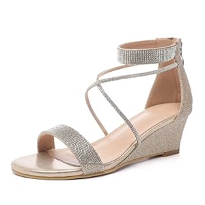 kkdom Women Dress Wedge Heel Sandals Open Toe Ankle Strap