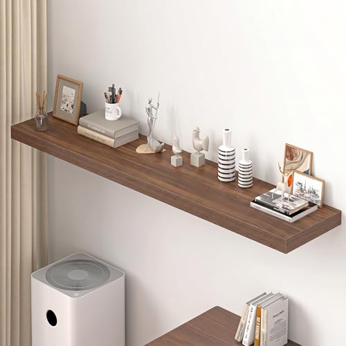 Image of Dreamland 72 inch Floating Shelves for Wall,12 inch Deep Thicker Floating Shelves,Wall-Mounted Shelves for Bedroom,Living Room,Kitchen,Bathroom,Walnut - Set of 1
