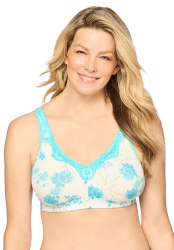 Catherines Women's Plus Size Cotton Comfort Wireless Bra - 54 B, Caribbean Blue Botanic Floral