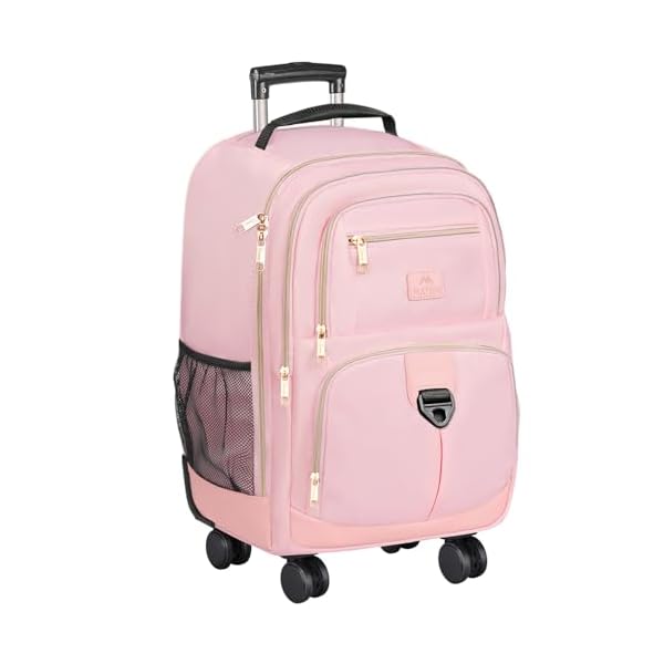 MATEIN Pink Rolling Backpack, 18 inch Womens Roller Laptop Bag with 4 Spinner Wheels, Water Resistant Wheeled Backpack Carry on Luggage, Extra Large Travel Rolling Suitcase Bag