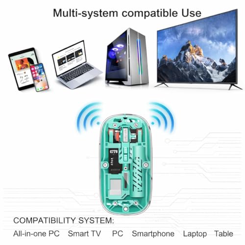 Image of PhT2101 Slim Wireless Mouse with Transparent Cover, 2.4GHz and Dual Bluetooth, Rechargeable, Adjustable DPI, LED for Laptop, PC and Tablet, Green BTWMOUSE