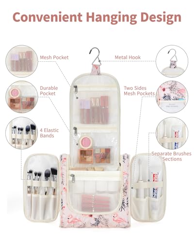 Image of Hanging Travel Toiletry Bag Cosmetic Make up Organizer for Women and Men, Beige Bird (Large),