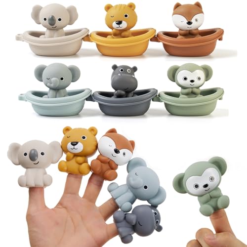 LYNSAN 12 Stück Badewannenspielzeug Badespielzeug Baby Silikon Badewanne Spielzeug Wasserspielzeug Spritztiere Schwimmbad Boote Hübsches Tier Geschenke für Kinder Babys Kleinkinder Jungen Mädchen