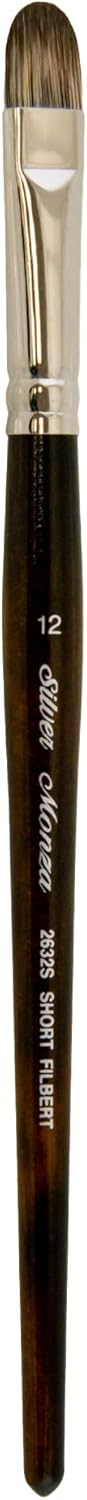 Silver Brush Limited 2632S-12 Monza Short Filbert Paintbrush for Oil, Acrylic, and Heavy Body Paints, Size 12, Short Handle