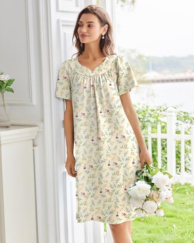 Image of Ekouaer Moo Moos for Women House Dress With Pockets Cotton Nightgowns Short Sleeve Night gowns Embroidered Mumu Dress