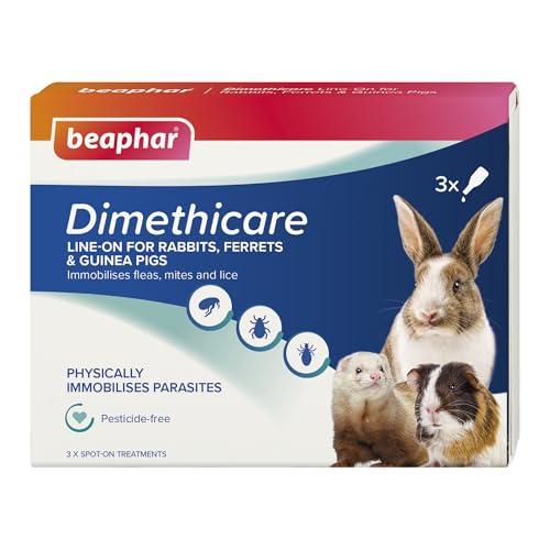 Beaphar - Dimethicare Line-On - Mite, Flea and Lice Control for Rabbits, Guinea Pigs & Ferrets – 3 treatment pack - Physically Immobilises Parasites - Pesticide-Free - From 12 weeks old
