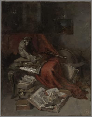 William Merritt Murale Singe avec la littérature en impression toile haut de gamme 60x90