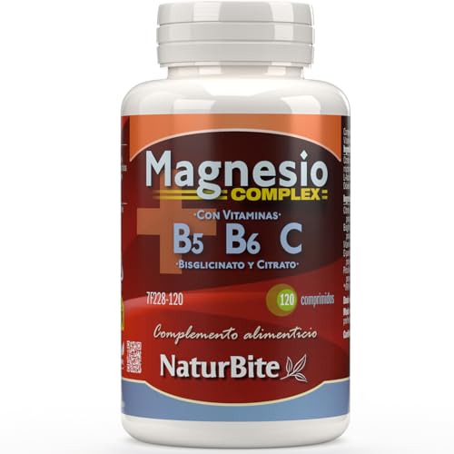 Magnesio Complex NaturBite – Magnesio 3 Citrato y Bisglicinato con Vitaminas C, B5 y B6 – Triple Magnesio Alta Biodisponibilidad para Músculos, Energía y Sistema Nervioso – 120 Comprimidos