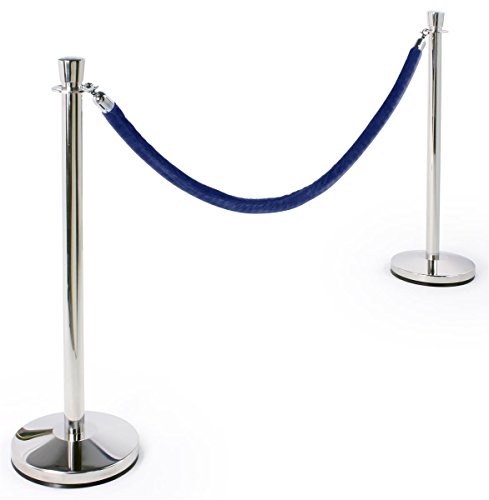 Blue Velvet Rope Stanchions Have Rubberized Bases Supporting The 39 Inch Poles – Polished Chrome Metal Exterior
