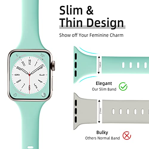 Image of Lerobo 6 Pack Silicone Slim Bands Compatible for Apple Watch Band for Women 40mm 42mm 41mm 38mm, Brethable Sport Slim Strap Thin Replacement Wristband for iWatch Series 11 /10 /9 /8 /7 /6 /5 /4 /SE /3 /2 /1
