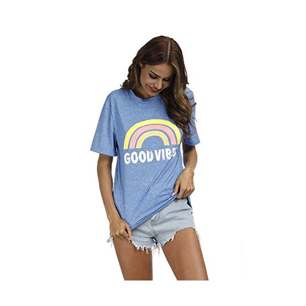 YEXIPO Womens Graphic Tees Good Vibes Shirt Short Sleeve Funny T Shirts Rainbow Print Cute Summer Tops - Image 5