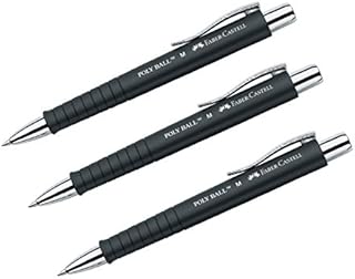 Faber-Castell POLY BALL 241199 Długopis 0,5 mm, M, ergonomiczny kształt trójkąta, antypoślizgowy trzon, z metalowym klipsem, trwały czarny (3 sztuki)