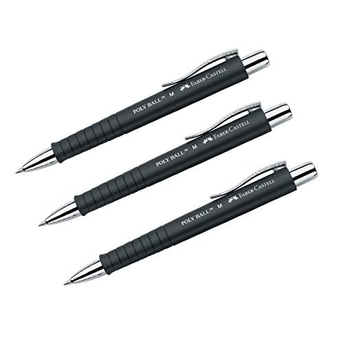 Faber-Castell POLY BALL 241199 - Bolígrafo, 0,5 mm, M, forma triangular ergonómica, mango antideslizante, con clip de metal, color negro (3 unidades)