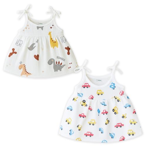 Image of Kidbea Organic Cotton Baby Girl Dresses | Muslin Frock for Girls | Soft Breathable Cute Printed Summer Wear Clothes with Tie-Up Shoulders