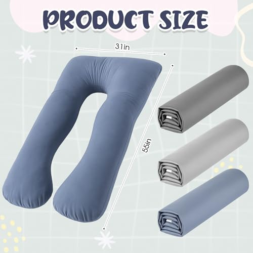 Image of Hahafelt 3 Pcs U-Shaped Pregnancy Pillow Cover, Cotton Maternity, Soft Breathable Fit for 55 inchx31 inch Body Pillow (Bright Color,Cotton)