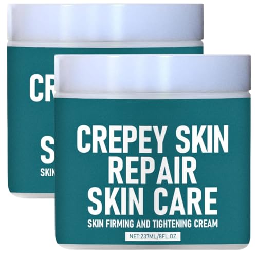 2PCS Crepey Skin Repair Treatment, Skin Tightening Cream for Face, Firming Cream for Loose Skin, Crepey Skin Neck Cream, Plumps Crepey Skin on Arms, Abdomen, Legs, Face, Day & Night Moisturiser