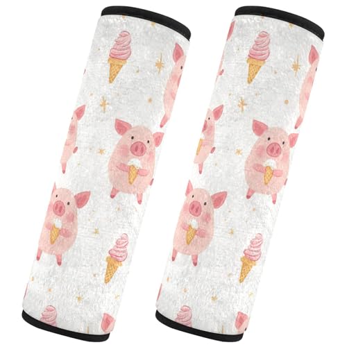 Seat Belt Covers 2 Pack Cute Pink Piggy Car Seat Strap Covers Super Soft Ice Cream Car Seat Neck Cover for Boys Girls Adults Babies S