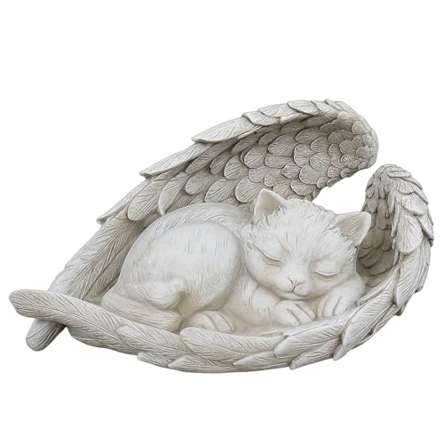 Image of QhgPnt Cat Memorial Gifts, Angel Cat Garden Ornament, Pet Memorial Stones with Angel Wings, Loss of Cat Gifts, Outdoor Cat Statue for Garden Decor