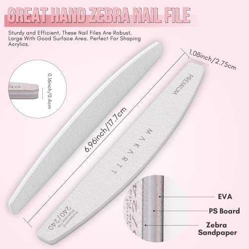 Makartt Nail File 240 240 Grit Zebra Nail File For Natural Nails Gel Polish Dip Powder Shaping Emery Boards For Nails Doubled Sides Washable 10 Nail File Kit Nail Art Manicure Pedicure Tools #TOP4