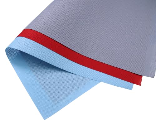 Image of KCS 3 pc of 15 inch x 18 inch(38cmx45cm) 18 Count Cross Stitch Cotton Aida Cloth Needlework Rolled Fabric Box,18CT,Light Blue+Red+Light Steel Grey