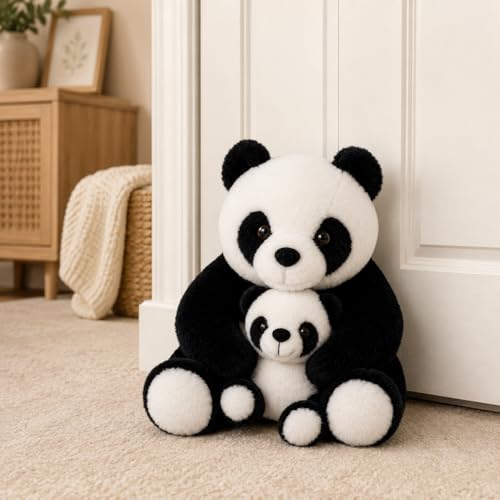 Image of Panda Bear Door Stopper, Weighted Fabric Stuffed Animal Doorstop, Decorative Interior Door Stop for Home, Office, Nursery & Bedroom Decor