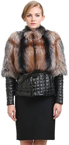 vogueearth Women'Real Fox Fur Sheep Leather Autumn Winter Locomotive Coat