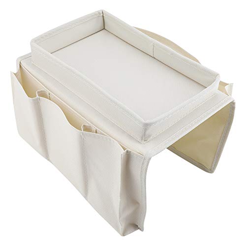 HERCHR Organizador de reposabrazos para Silla de sofá, Organizador de reposabrazos Antideslizante para teléfono, Libro, revistas, Control Remoto de TV(Beige)
