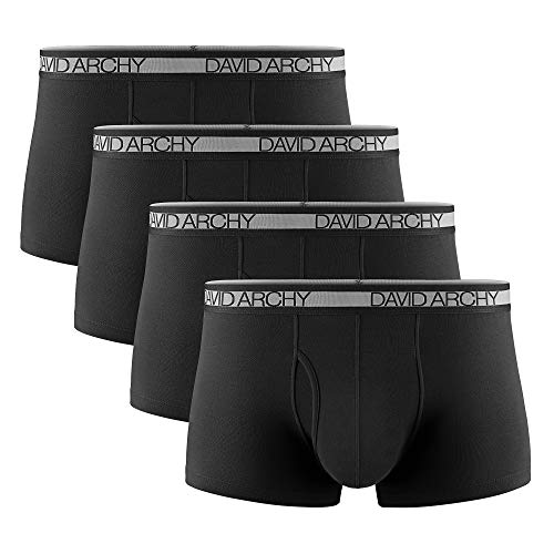 DAVID ARCHY Men's 4 Pack Cotton Underwear Ultra Soft Trunks with Fly (M, Black)