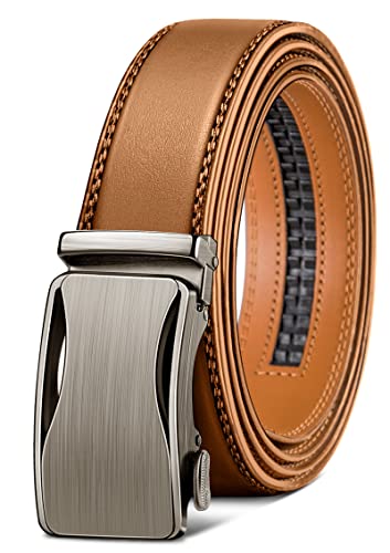 Image of BULLIANT Mens Ratchet Belt, Leather Adjustable Slide Belt For Mens Dress Casual Pant 1 3 /8 inch,Size Adjustable