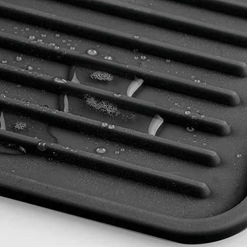 Mdesign Premium Quality Square Pet Food And Water Bowl Feeding Mat For Dogs And Cats, Waterproof Non-Slip Durable Silicone Placemat - Food Safe, Non-Toxic - Medium, Linelle Collection - 2 Pack - Black #TOP4