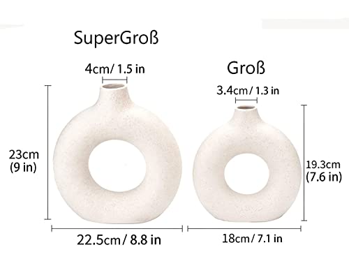 Sawoake Zestaw 2 wazonów ceramicznych w kształcie pączka, do nowoczesnej dekoracji domu, okrągłe matowe wazony na trawę pampasową, neutralny styl boho, nordic minimalistyczny (super duże + duże)