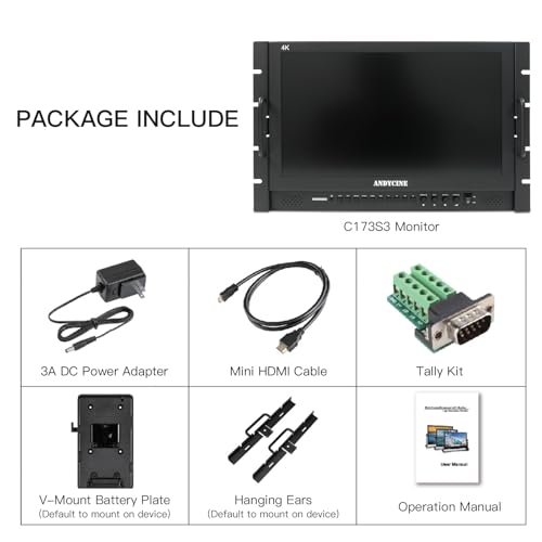 Image of ANDYCINE C173S3 17.3 inch Inch 7RU Rack Mount Broadcast LCD Director 1920x1080 Resolution 4K HDMI 3G-SDI Input and Output Broadcast Production Monitor,Desktop Director's Monitor with YPbPr, Video