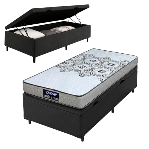 Cama Box Solteiro Baú Colchão de Espuma D20 Supreme Branco 78x188x53cm Gazin