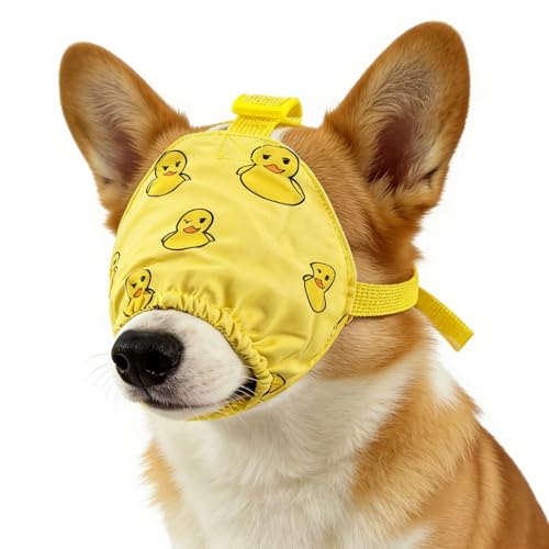 Image of NACOCO Dog Calming Cap Eye Mask Ducks Nylon Shading Pet Anxiety Mask Muzzle for Grooming Anti Car Sickness (Yellow, M)