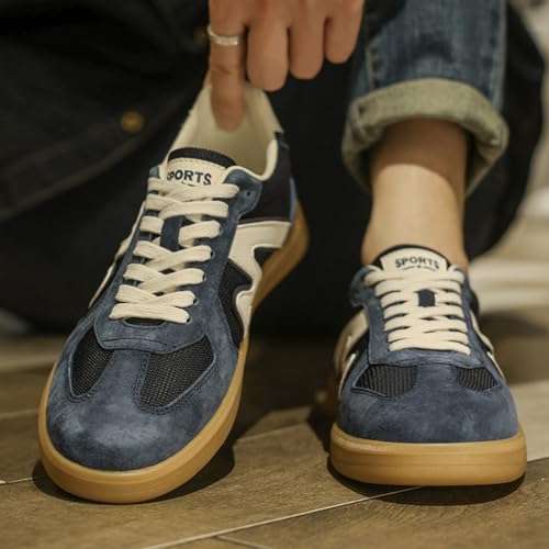 Men's Fashion Breathable Leather Lace Up Sneakers Casual Flats Retro Non Slip Round Toe Walking Driving Daily Shoes3