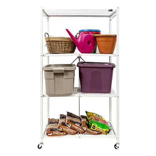 Image of Origami 4-Pack R5 Storage Rack, 4-Tier Heavy-Duty Foldable Steel Shelf with Wheels, White