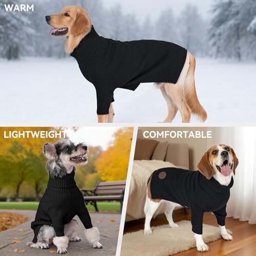 cyeollo Warm Turtleneck Large Dog Sweater, Stretchy & Cozy Knit Doggy Sweater with Sleeves Boy Fall Winter Cold Weather Big Dog Clothes Like Doberman Labrador, Black XXXL by cyeollo - Image 4