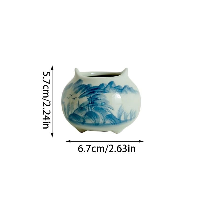 Quemador de Incienso Quemador de incienso pintado a mano con esmalte de hielo, quemador de incienso pequeño de dos orejas, estufa pequeña de madera de agar china, decoración de escritorio de estudio Q