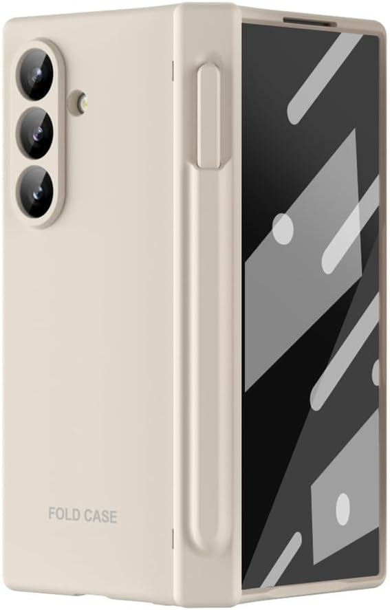 Anti-Fall Case for Samsung Galaxy Z Fold 7, Tempered Glass Screen Hinge Protection All-Inclusive Case with S-Pen Holder Phone Cover White