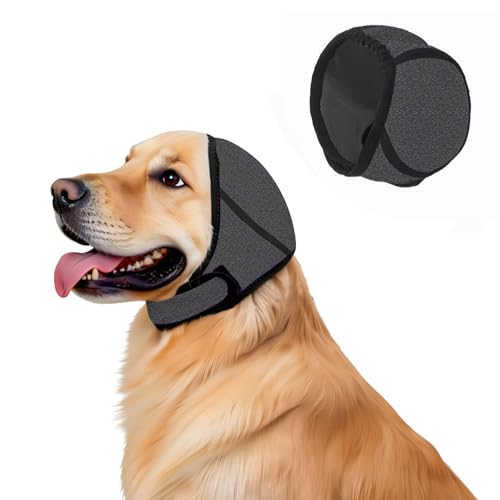 Novadex Dog Ear Muffs No Flap Ear Wrap and Cover for Hematoma Waterproof Calming Hoodie for Noise Relief Bathing Grooming and Drying Grey Medium