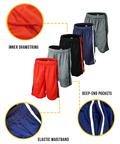 BROOKLYN VERTICAL Boys 5-Pack Athletic Mesh Basketball Shorts with Pockets| Sizes 2T to 18/204