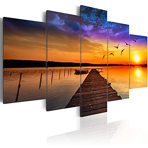 Cuadros B&D XXL - Cuadro de Cristal acrílico Paisaje Naturaleza 200x100 cm Impresión de 5 Piezas Pintura sobre Vidrio Imagen Gráfica Decoracion de Pared Puente Puesta de Sol Ver c-C-0030-k-m