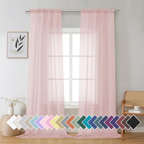 Aiyufeng Blush Pink Sheer Curtains 96 Inches Long 2 Panels Set, Light Filtering Soft Airy Voile Rod Pocket Baby Pink Sheer Window Drapes for Bedroom Living Room, Each 42Wx96L Inches by Aiyufeng - Used condition - US$11.42