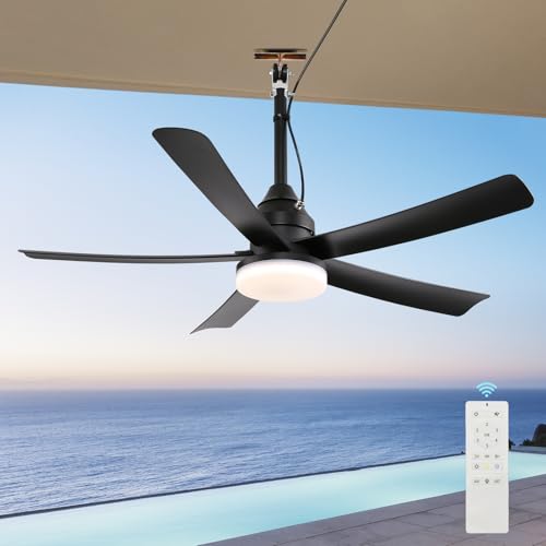 AHAWILL Outdoor Ceiling Fan with Lights and Remote,42" Hanging Gazebo Fan,3CCT Dimmable,Waterproof Plug in Ceiling Fan,Outdoor Hanging Fan for Patios,Porch,Gazebo.Black