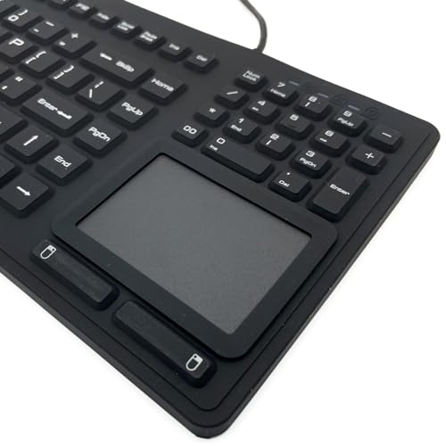 DSI Industrial Waterproof Keyboard with Built-in Touchpad Sealed IP68 Water Resistant Silicone Rugged Industrial Washable Dust Proof Crumb Proof Medical Easy to Clean KB107