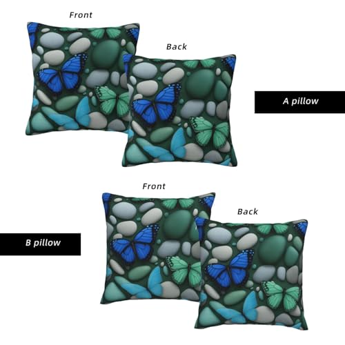 Housse de coussin papillon bleue pour canapé de salon