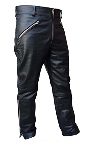 Mens Sexy Real Black Leather Motorcycle Bikers Pants Jeans Trousers Gay3