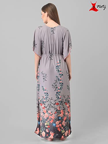 Image of Noty Women's Kaftan Nighty | Digital Print | Sarena Fabric | V Shaped Neck Nightwear | Nightdress for Girl